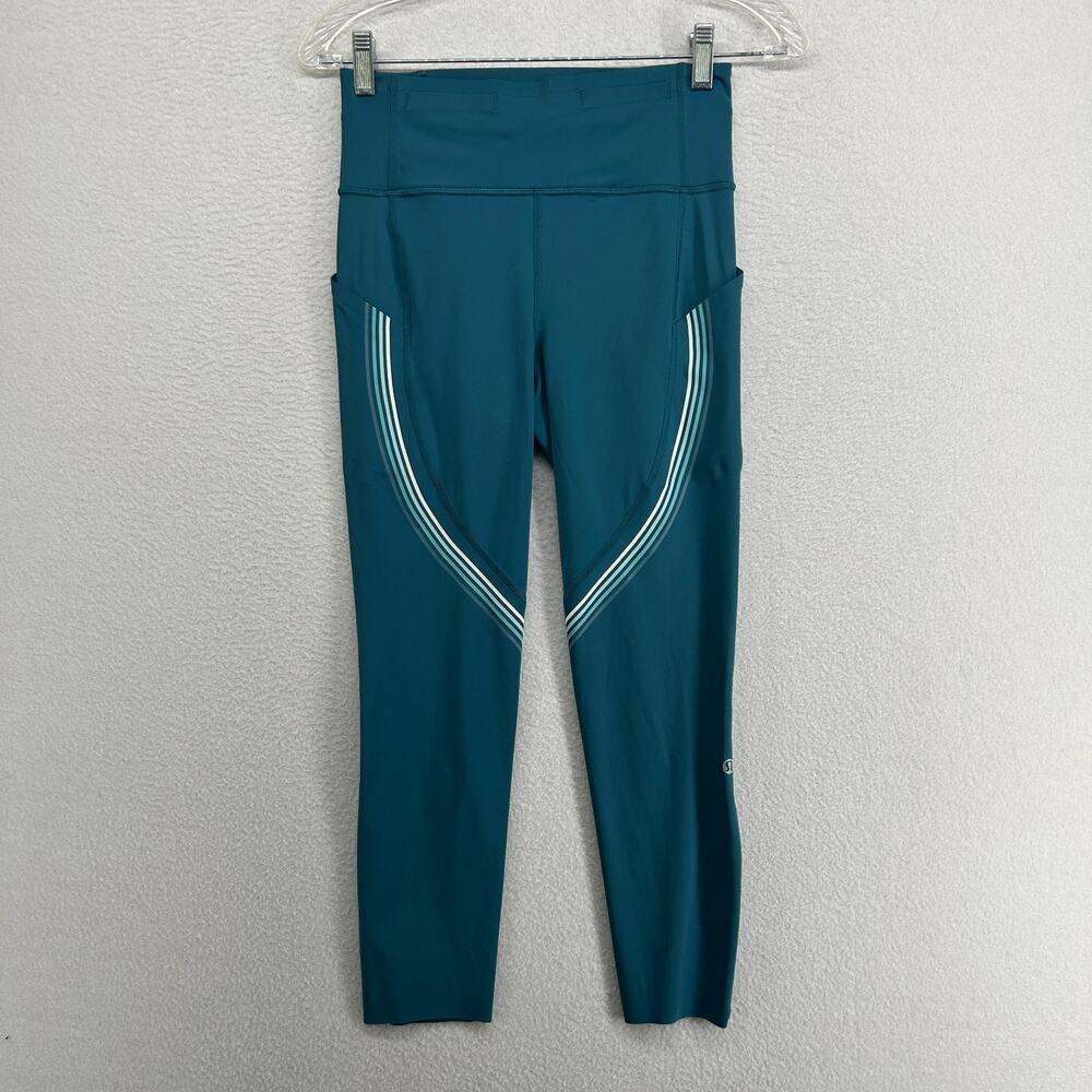 LULULEMON Leggings 6 Speed Limit Crop 23" Running Gym Pull On Bermuda Teal Green